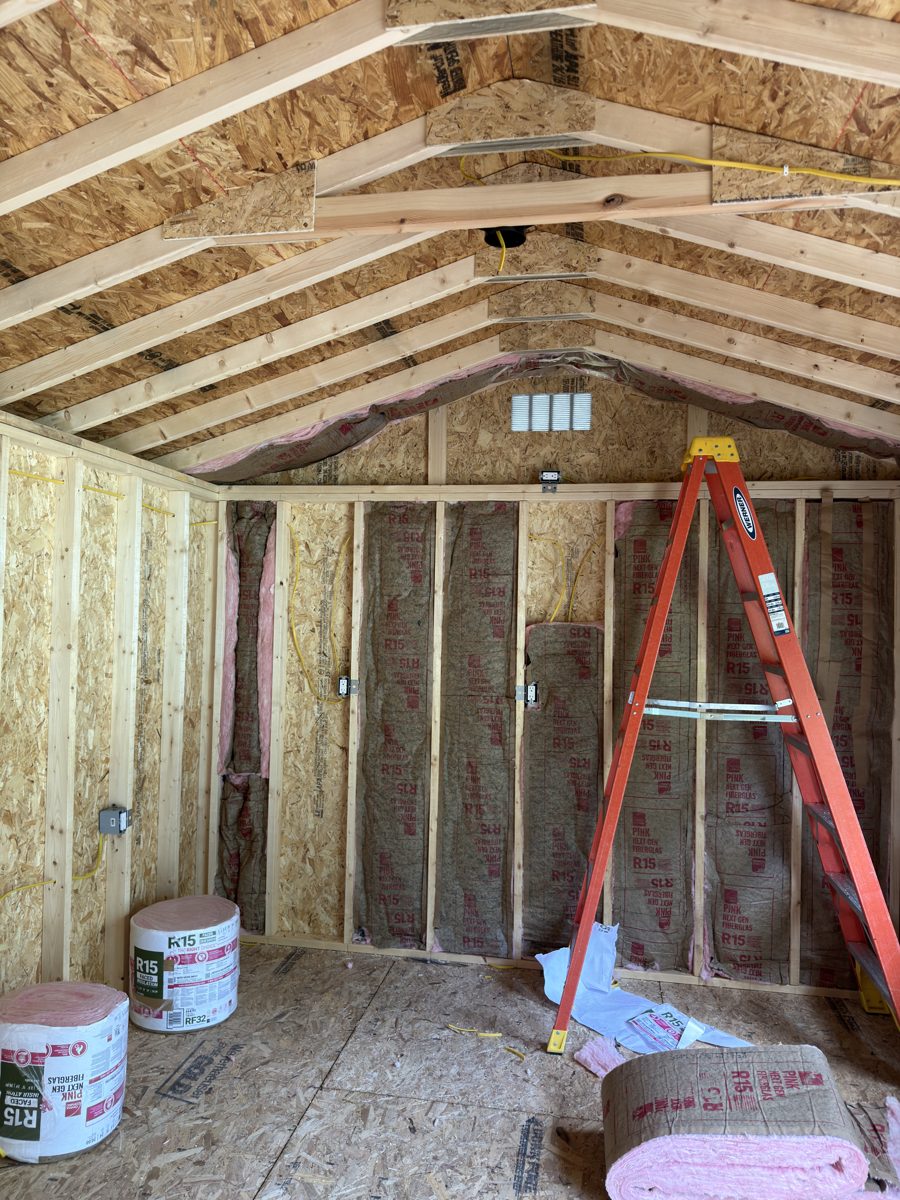 Shed rough-in wiring and insulation